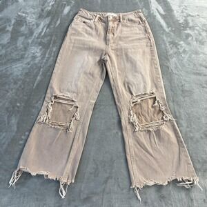 Vervet Jeans Womens 26 Beige High Rise Straight Distressed Raw Hem Crop Denim